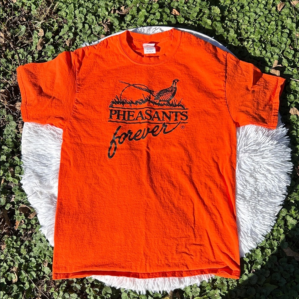 🩶5/$30 Blaze Orange Pheasants Forever Short Sleeve T-Shirt Unisex Size Medium